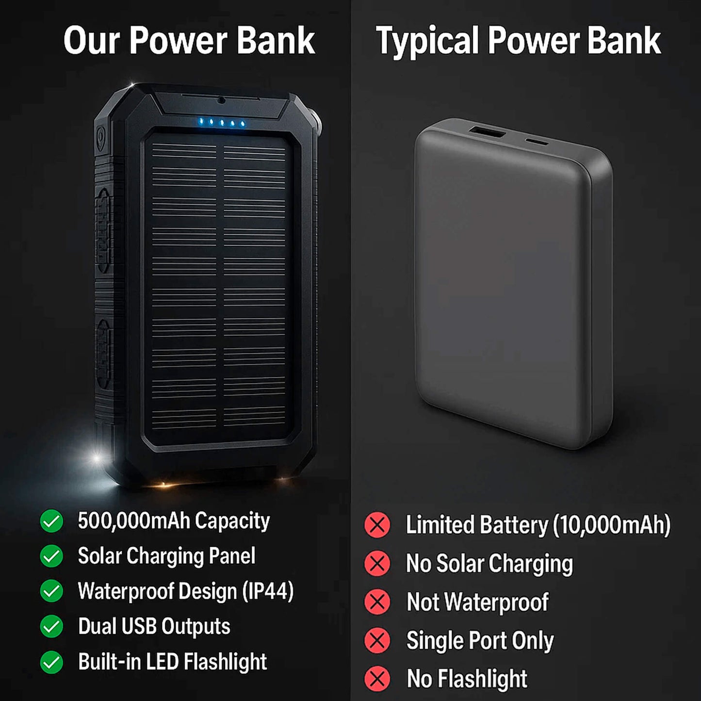 Compact Solar Power Bank for Outdoor Use – Dual USB Fast Charging