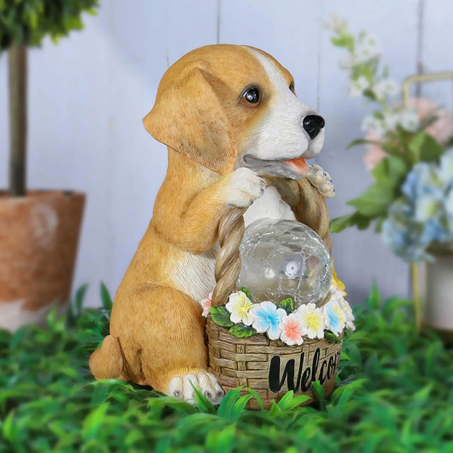 Charming Solar-Powered Dog Sculpture with LED Glow