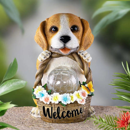 Charming Solar-Powered Dog Sculpture with LED Glow