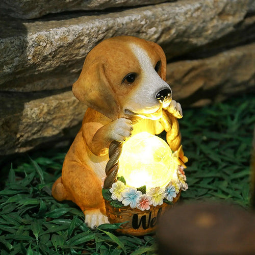 Charming Solar-Powered Dog Sculpture with LED Glow