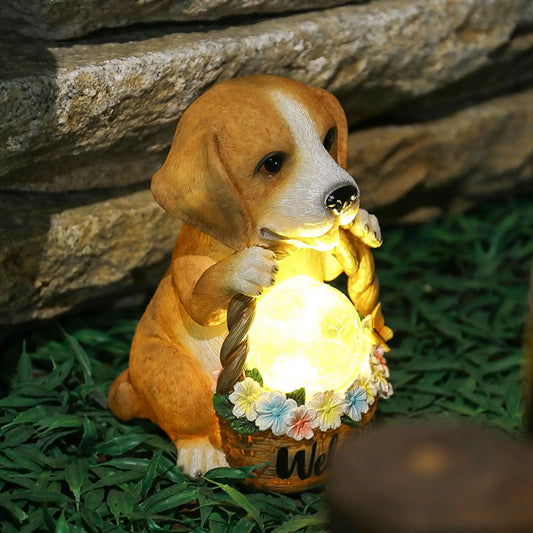 Charming Solar-Powered Dog Sculpture with LED Glow