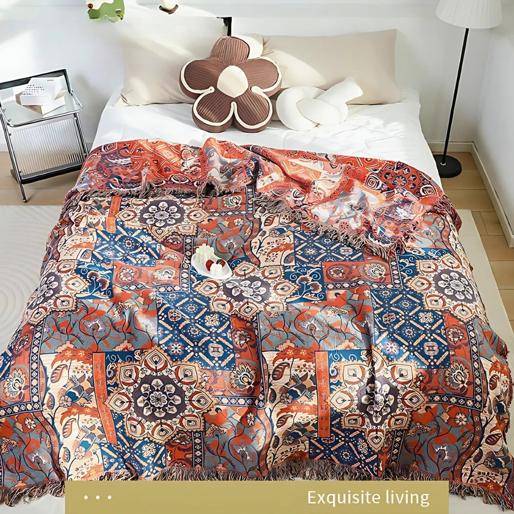 BloomWeave Botanical Cotton Throw for Cozy Comfort