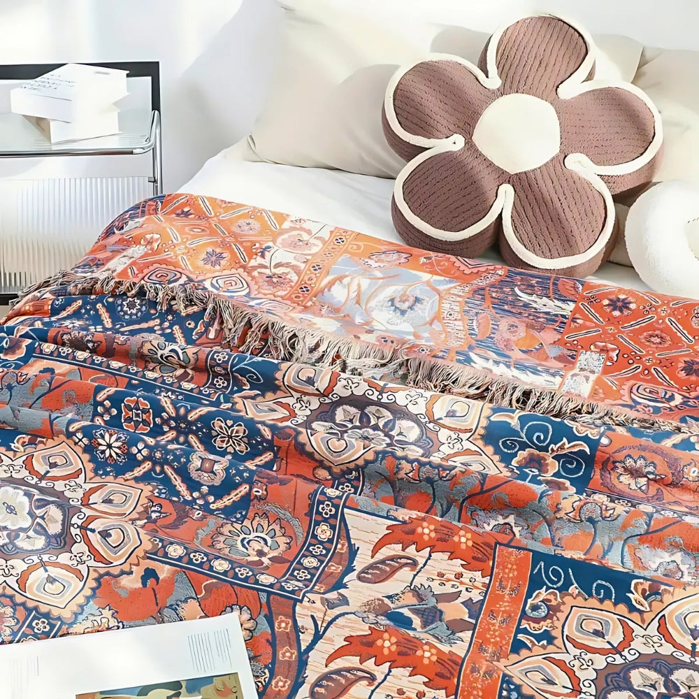 BloomWeave Botanical Cotton Throw for Cozy Comfort