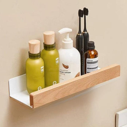 Stylish Wall-Mounted Wooden Shelf for Effortless Bathroom Storage