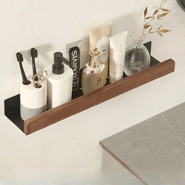 Stylish Wall-Mounted Wooden Shelf for Effortless Bathroom Storage