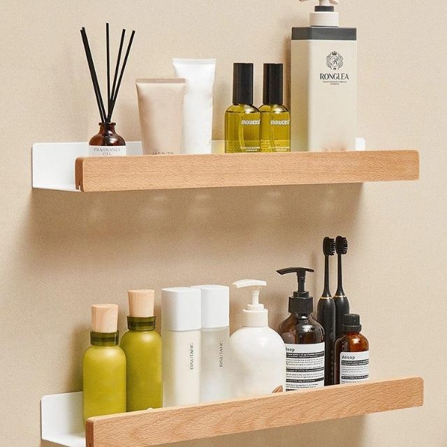Stylish Wall-Mounted Wooden Shelf for Effortless Bathroom Storage