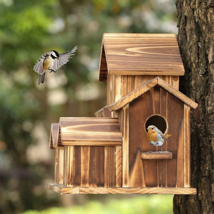 Handcrafted Wooden Birdhouse with 6 Entrances for the Garden