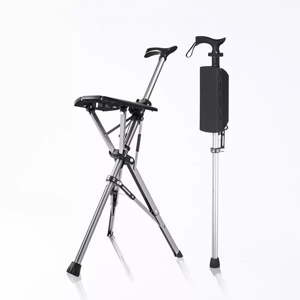 Foldable Walking Stick with Ergonomic Grip and Sitting Feature