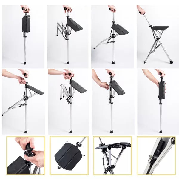 Foldable Walking Stick with Ergonomic Grip and Sitting Feature