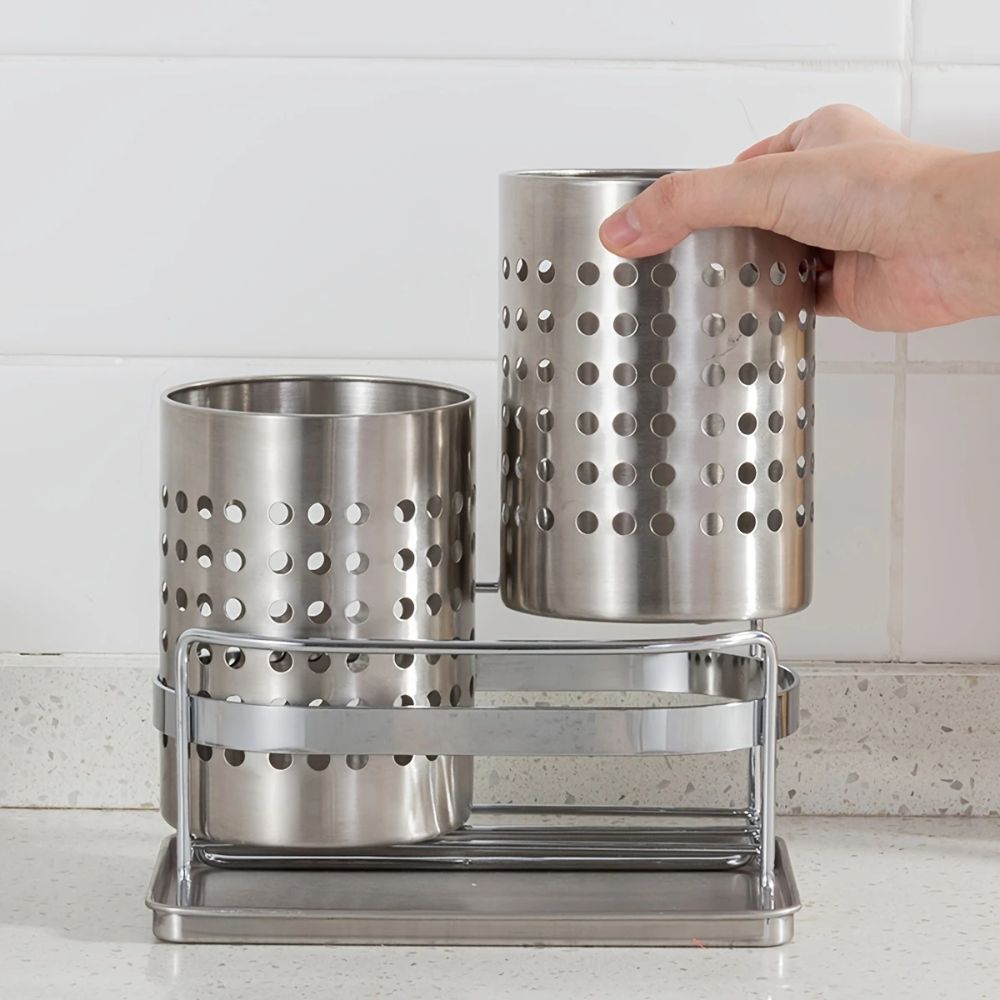 Chic Stainless Steel Kitchen Utensil Organizer