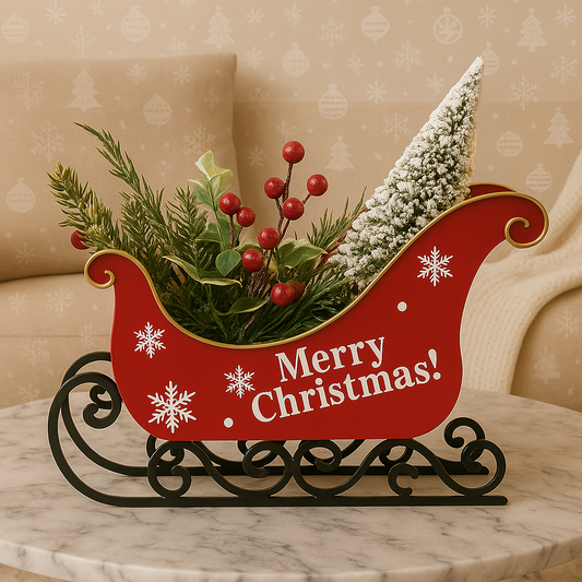 Christmas Sleigh Centerpiece with Star Light – Festive Table Decor