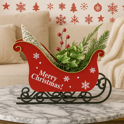Christmas Sleigh Centerpiece with Star Light – Festive Table Decor