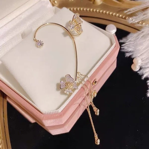 Elegant Butterfly Earrings with Sparkling Zirconia | Chic Women's Drop Earrings with Tassels