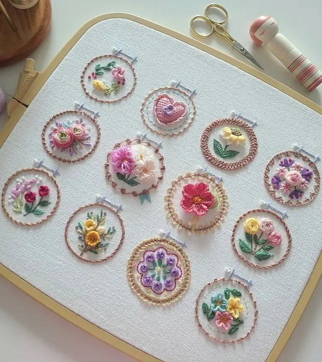 12 Floral Pattern Embroidery Kit | Complete Set for Beginners | StitchCraft