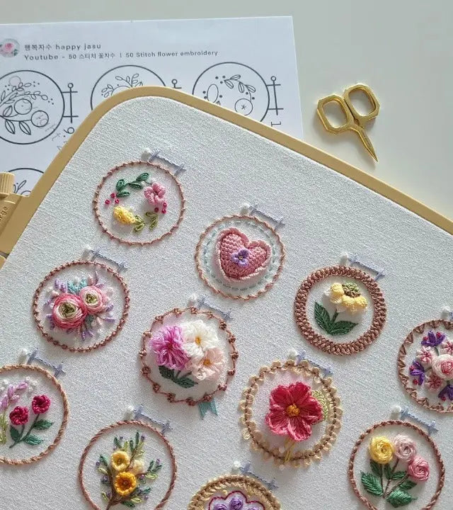 12 Floral Pattern Embroidery Kit | Complete Set for Beginners | StitchCraft