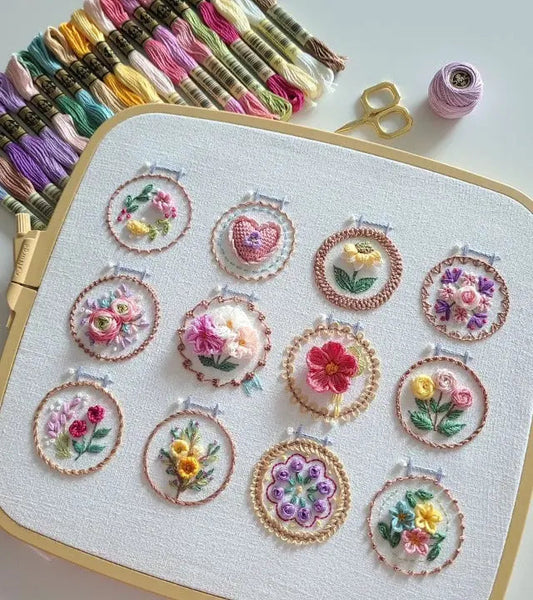 12 Floral Pattern Embroidery Kit | Complete Set for Beginners | StitchCraft