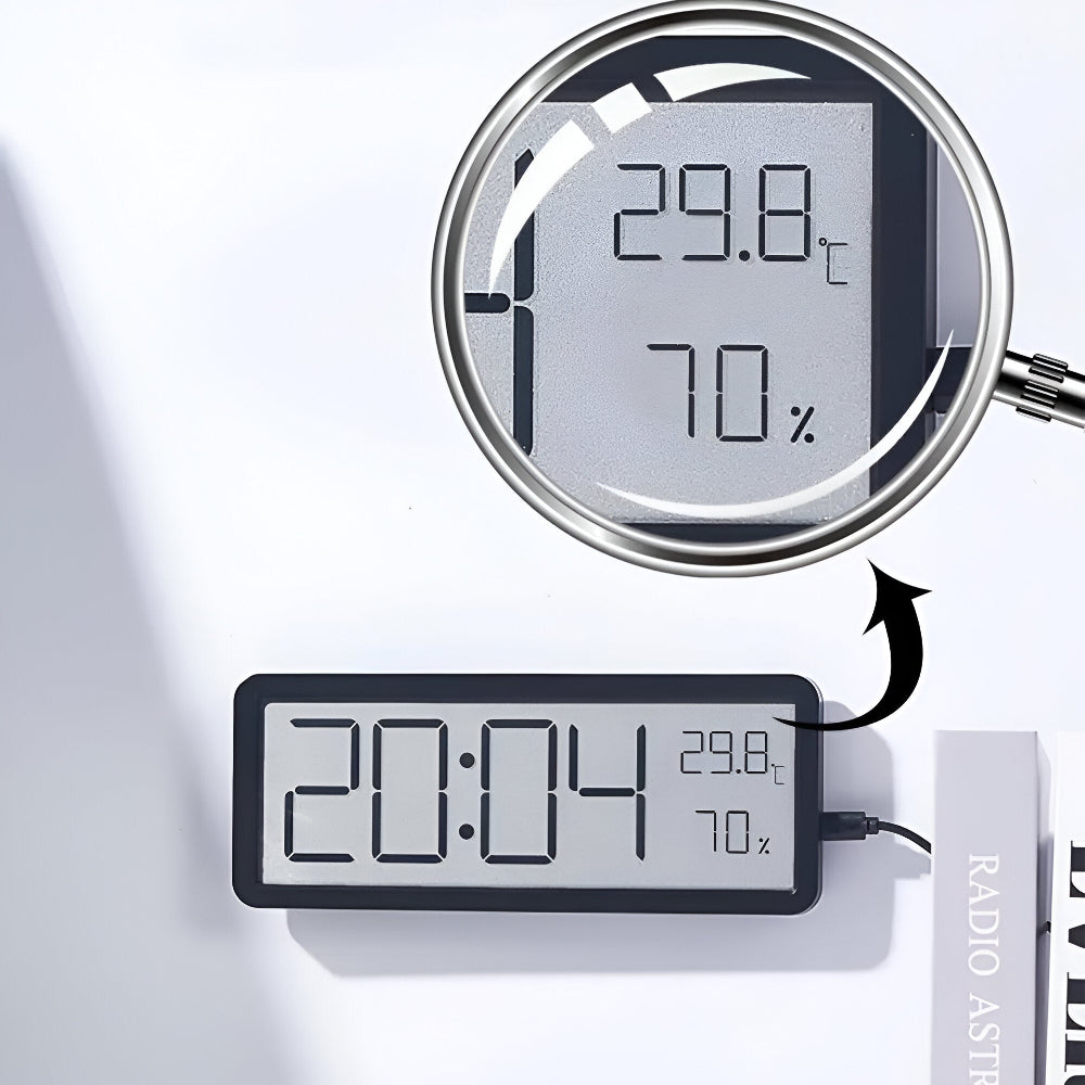 Digital LED Wall Clock with Large Display for Temperature and Humidity