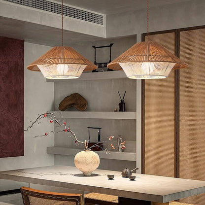 Handwoven Ceiling Lamp in Japanese Style – Rattan Wicker Pendant Light