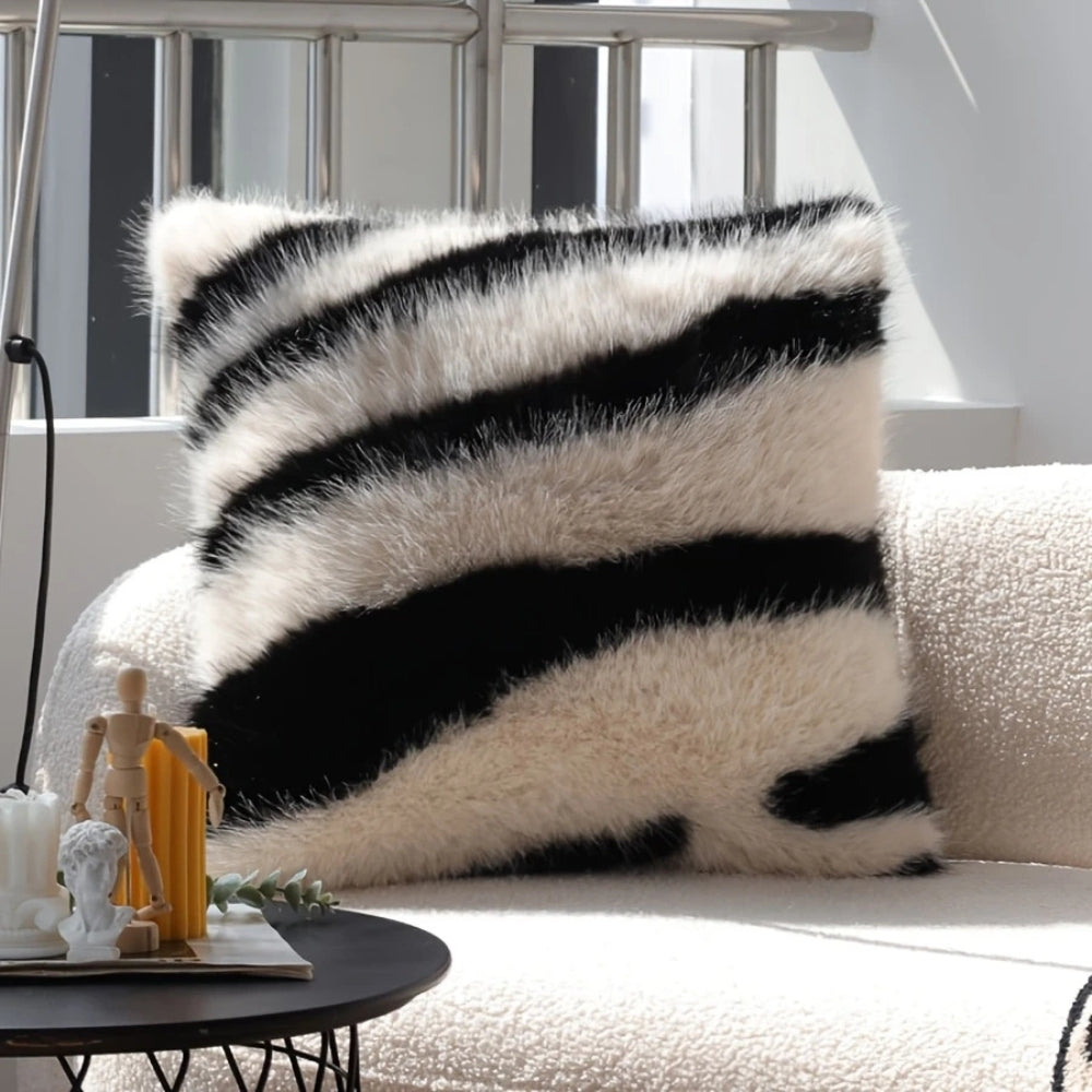 Chic Striped Faux Fur Throw Pillow Cover