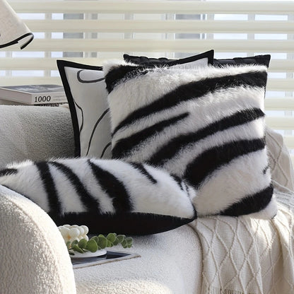 Chic Striped Faux Fur Throw Pillow Cover