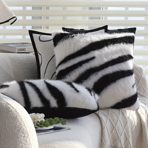Chic Striped Faux Fur Throw Pillow Cover