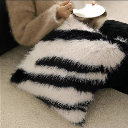 Chic Striped Faux Fur Throw Pillow Cover