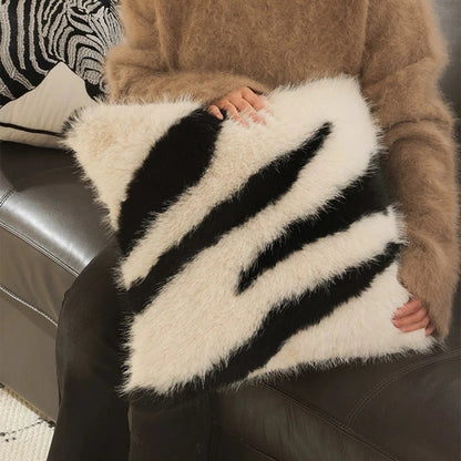 Chic Striped Faux Fur Throw Pillow Cover