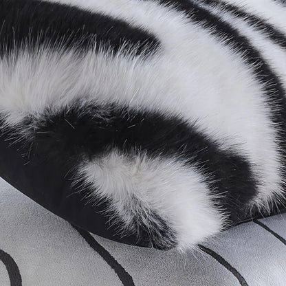Chic Striped Faux Fur Throw Pillow Cover