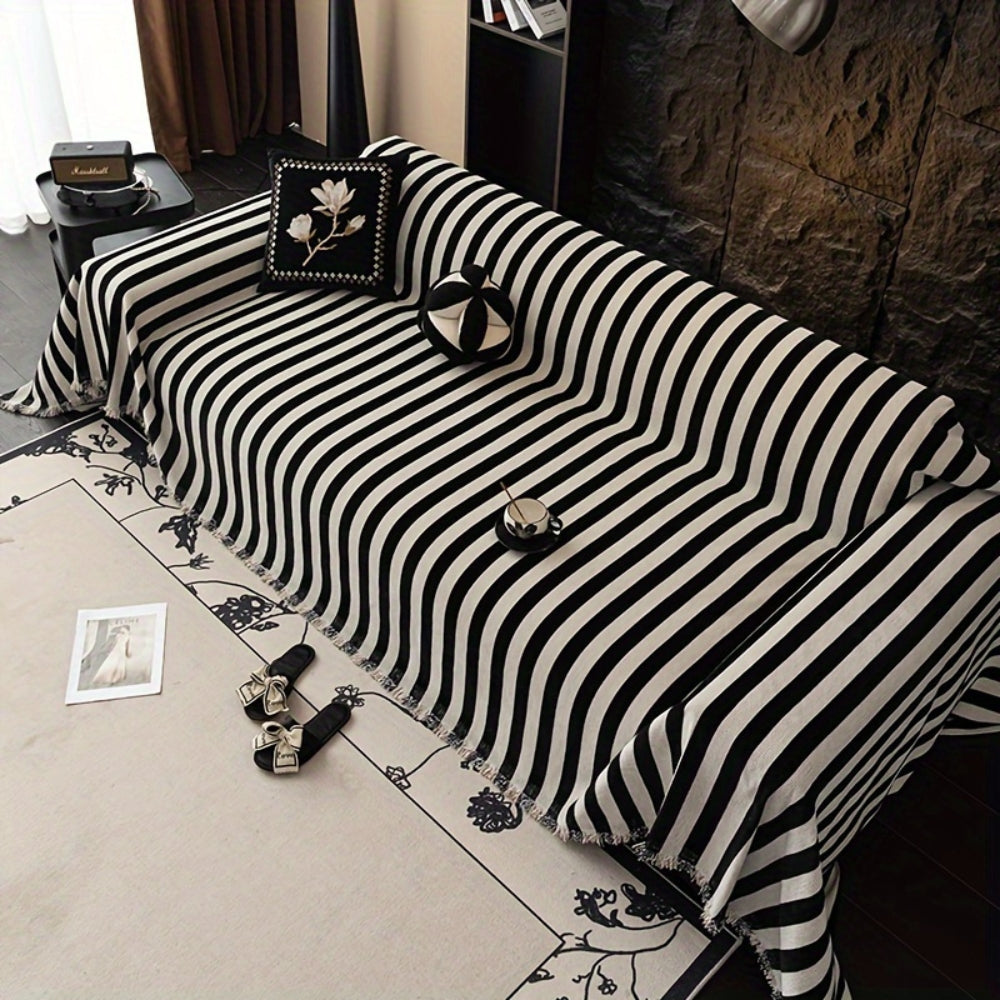 Timeless Black & White Striped Sofa Protector