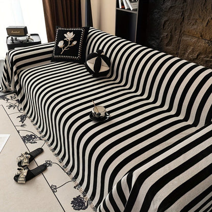 Timeless Black & White Striped Sofa Protector