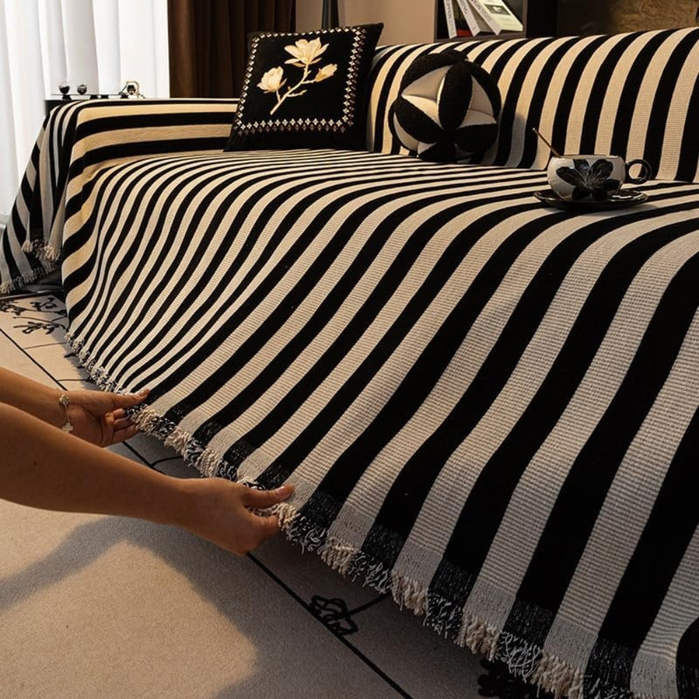 Timeless Black & White Striped Sofa Protector