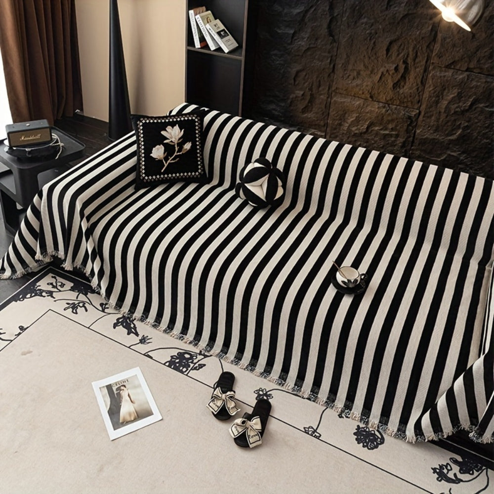 Timeless Black & White Striped Sofa Protector