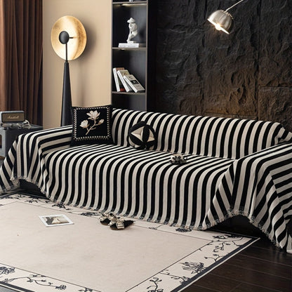 Timeless Black & White Striped Sofa Protector