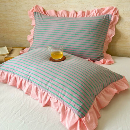 Charming Striped Lace Pillowcases in Various Shades