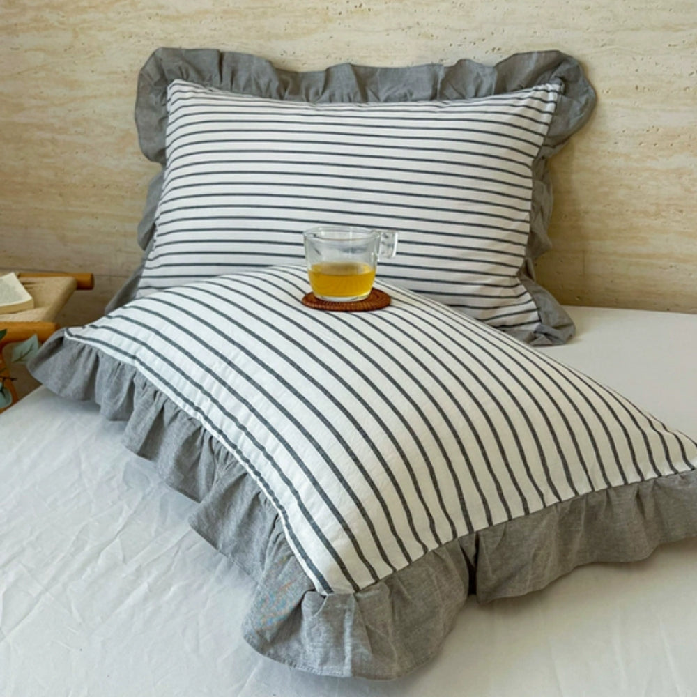 Charming Striped Lace Pillowcases in Various Shades