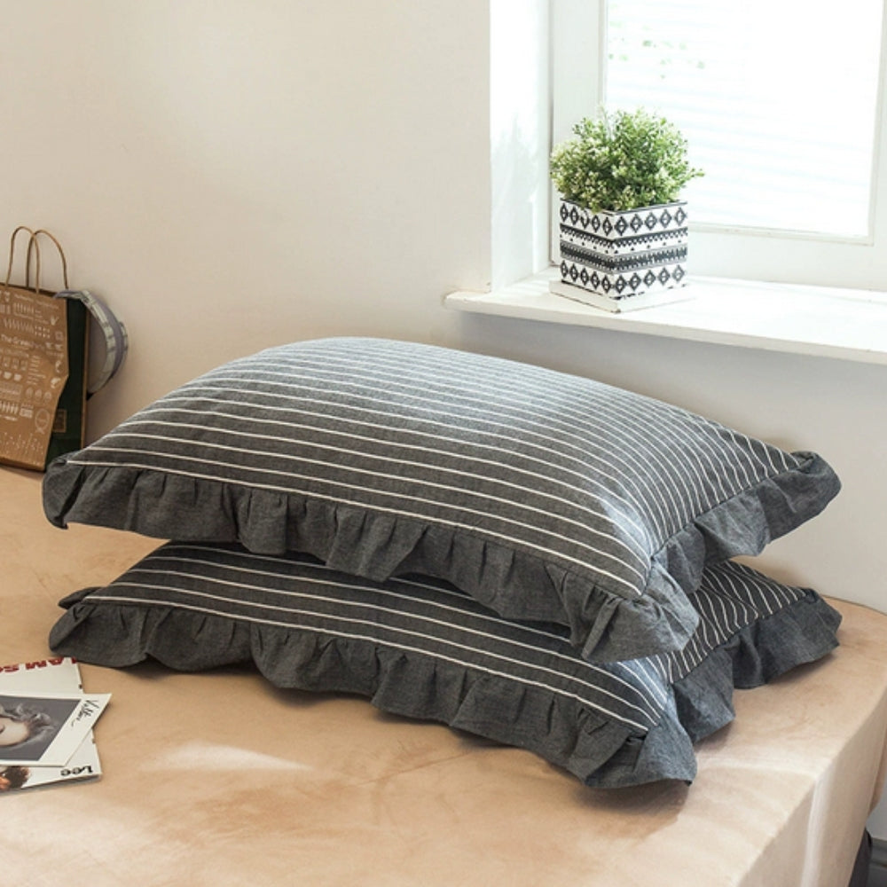 Charming Striped Lace Pillowcases in Various Shades