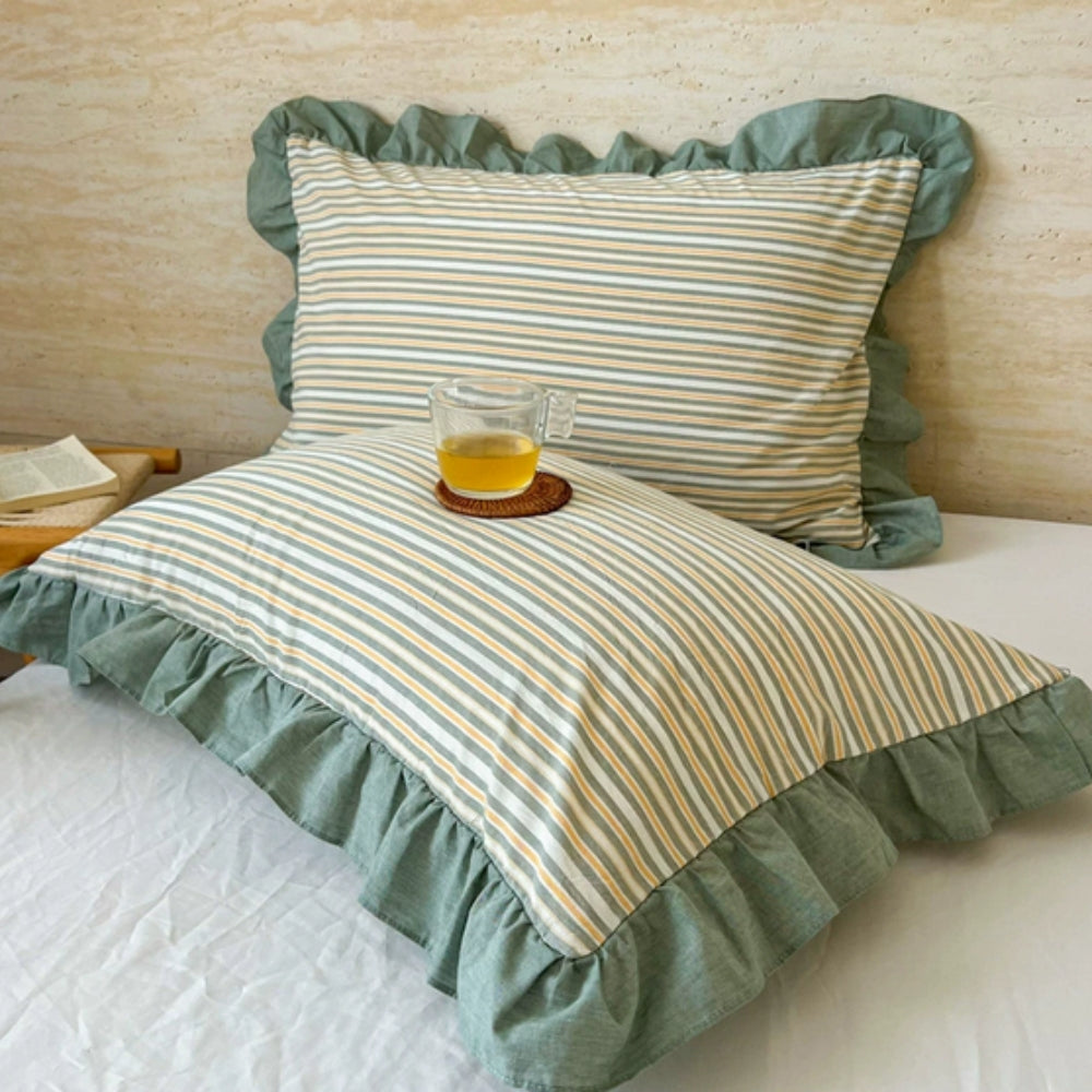 Charming Striped Lace Pillowcases in Various Shades