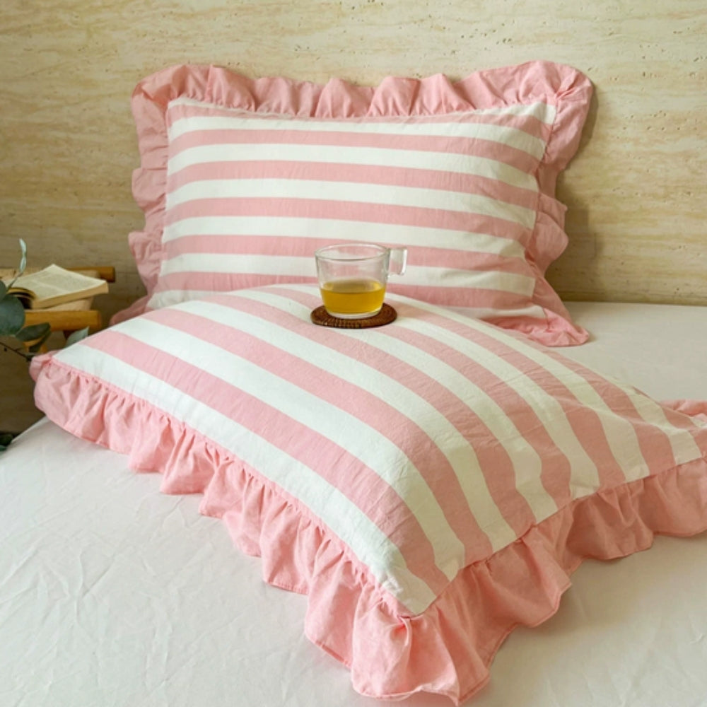 Charming Striped Lace Pillowcases in Various Shades
