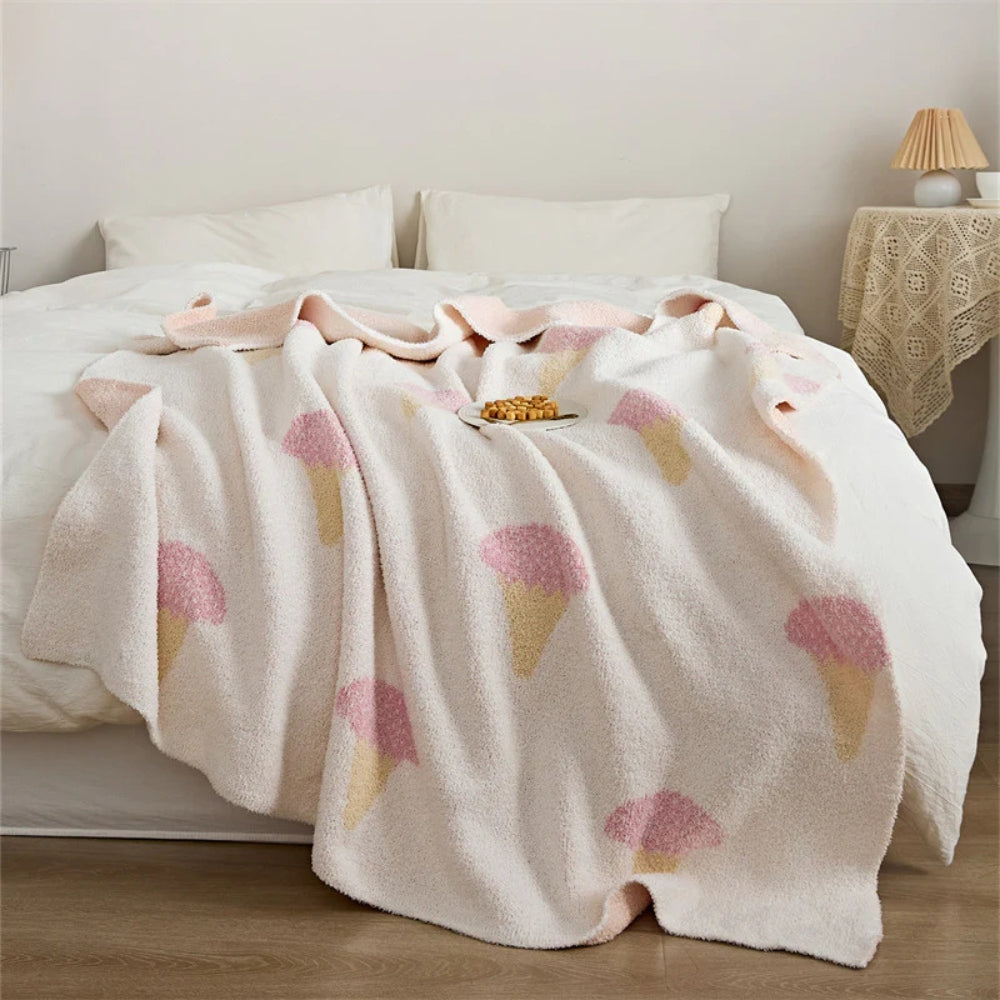 Charming Ice Cream-Inspired Soft Knit Blanket