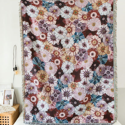 Charming Floral Woven Blanket with Tassels for Cozy Living