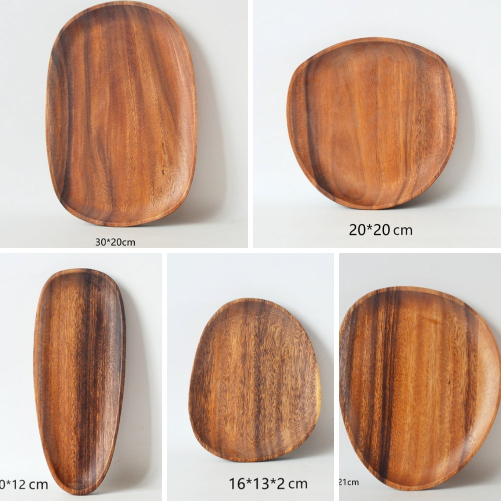Charming Acacia Wood Oval Serving Trays Set