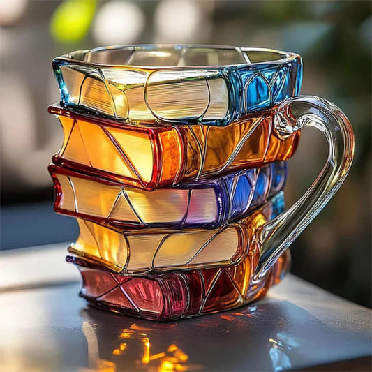 350 ml Glass Coffee Mug Featuring 3D Book Design – Handmade