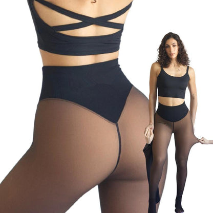 Fleece-Lined Warm Leggings with High Waist for a Slim Fit