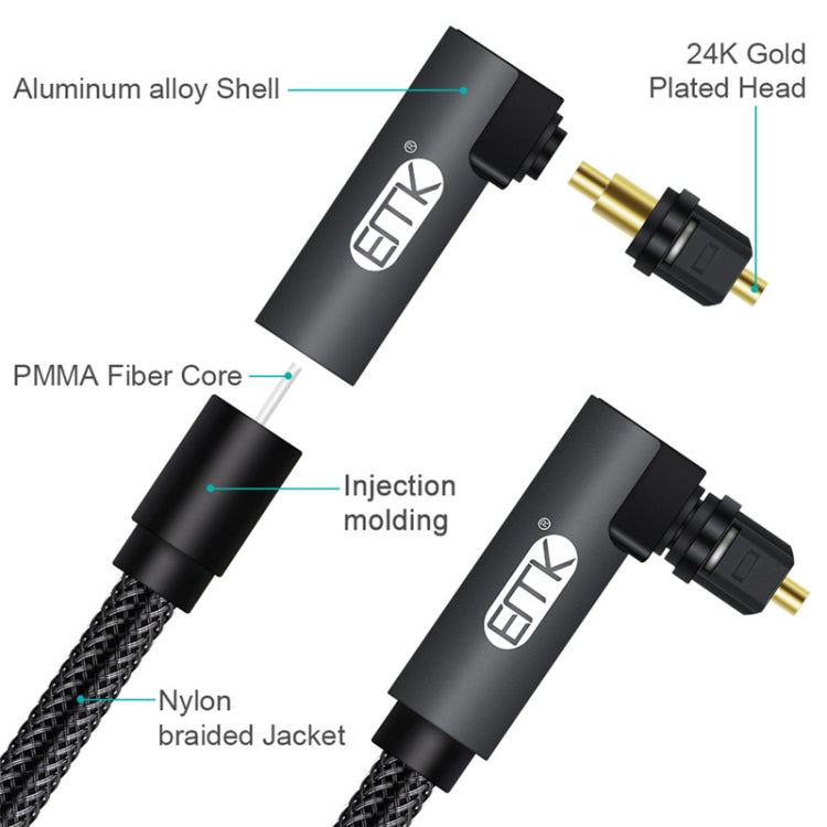 Adjustable 90 Degree Swivel Plug - 8m Nylon Woven Optical Audio Cable (Black)