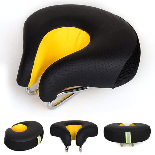 Thick Soft Cushion Noseless Bicycle Saddle for Mountain Bikes (Yellow)