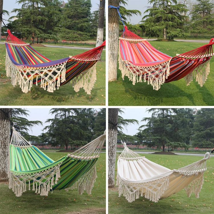 Double Canvas Hammock with Tassels and Stick for Outdoor Camping - 200x150cm (White)