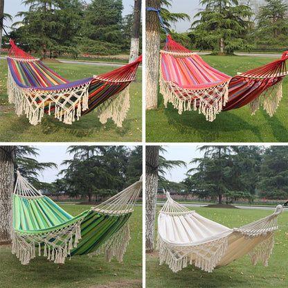 Double Canvas Hammock with Tassels and Stick for Outdoor Camping - 200x150cm (White)