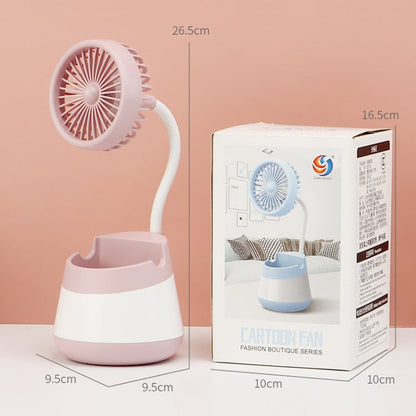 Portable Desktop Fan with Phone Holder Function - USB Charging (Pink)