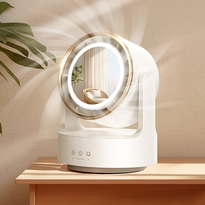 Rechargeable 3-in-1 Desktop Fan with LED Light and Cosmetic Mirror