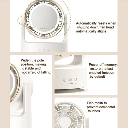 Multifunctional Desktop Fan with LED Light and USB Plug - 3 in 1 with Mirror